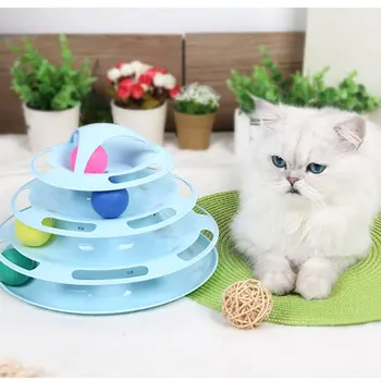 4 Warstwy Pet Cat Tower Utwór Interaktywne Zabawki, Balony Śmieszne Stół Obrotowy Z Tworzywa Sztucznego Szalony Piłka Dysk Zabawki Wywiad Szkolenia