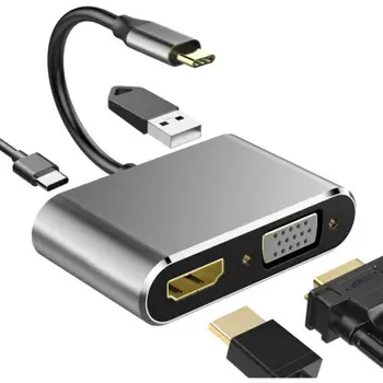 4 in1 Type C Hub Adapter PD ładowanie VGA 4K HDMI USB 3.0 dla Macbook Air iPad Pro