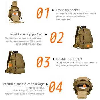 40L taktyczny plecak 2 w 1 wojskowe torby wojskowy plecak Plecak Molle Outdoor Sport Bag mężczyźni camping, piesze wycieczki podróży wspinaczkowa torba