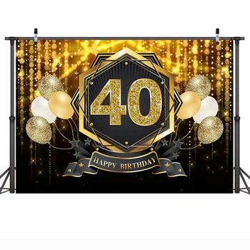 40th 50th Happy Birthday Party Background Photocall złoty połysk tort urodzinowy stół tło balony własne zdjęcia