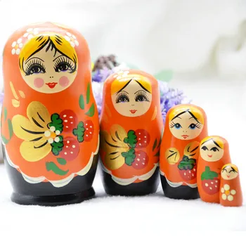 5 szt./kpl. drewniane rosyjskie matrioszki kreatywne dekoracje świąteczne prezenty świąteczne, drewniane, rzemiosło Matrioszka