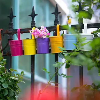 5 szt. metalowy kwiat wiszące doniczki hak ścienny wymienny kolor candy żelazne wiadro blaszane ogród balkon wisi soczyste kosz