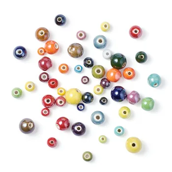 50szt moda biżuteria znaleźć mieszane kolorowe okrągłe perłowe porcelanowe, ceramiczne koraliki do oznaczania biżuterii bransoletka naszyjnik DIY