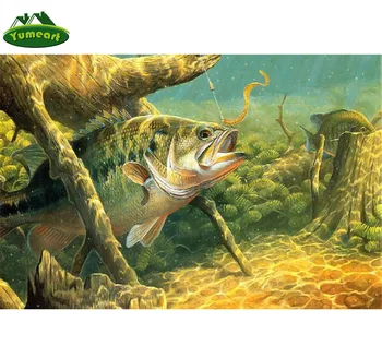 5D DIY Diament malarstwo bass Fishing jezioro Duże ryby zwierzęta haft pełna kwadratowy Diament haftu rhinestone mozaika ściany