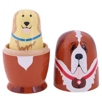 5szt drewniany pies drukowane rosyjskie matrioszki ręcznie matrioszki prezenty