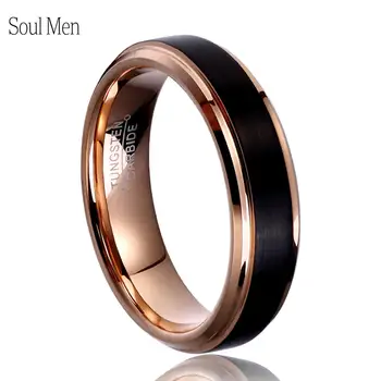 6 mm klasyczny pierścionek zaręczynowy w USA Rosyjski czarny z różowym złotem kolor węglik wolframu pierścień prezent na Walentynki dla mężczyzn kobiet rozmiar 6-12
