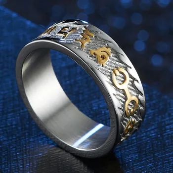 7,5 mm swastyka symbol swastyki pierścień ze stali nierdzewnej dla Sygnety Meski złoto czarny mężczyźni buddyjska mantra tybetańska pierścień pierścień