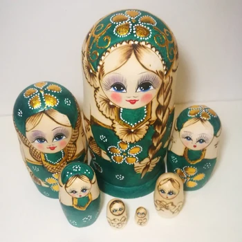 7 szt./kpl. plecione włosy dziewczyny drewniane rosyjskie matrioszki Matrioszka zabawki dla dzieci prezent