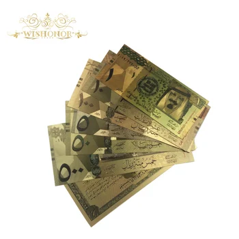 7 szt./lot Arabia Saudyjska Złoty banknot 24k pozłacane banknoty 1-500 materiały banknoty do dekoracji wnętrz i kolekcji