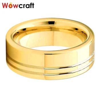 8 mm Złoty pierścień z węglika wolframu obrączki polerowane błyszczące podwójna ryflowana comfort Fit