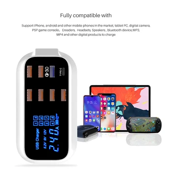 8 portowy usb quick charge 3.0 led dispaly pd 18w Android iPhone adapter telefon tablet szybka ładowarka do xiaomi huawei samsung