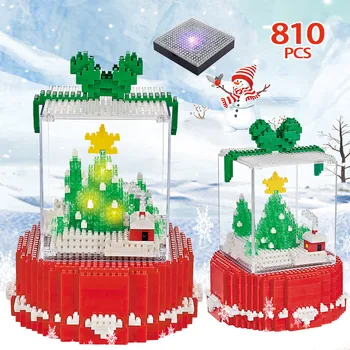 810шт mini diamentowe bloki LED Merry Christmas Tree Building Block DIY Crystal Box edukacyjne, klocki dla dzieci, zabawki boże Narodzenie