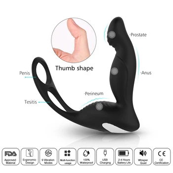 9 prędkości męski stymulator prostaty i krocza dildo wibrator korek analny wibracji pierścień na penisa masturbator sex zabawki dla mężczyzn dorosłych