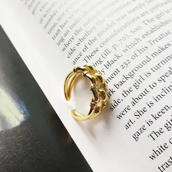 925 Srebro Przemysłu Wiatr Otwarte Pierścienie Złoto Moda Nieregularne Twist Crud Łańcucha Regulowane Pierścienie Dla Kobiet Wykwintne Biżuteria