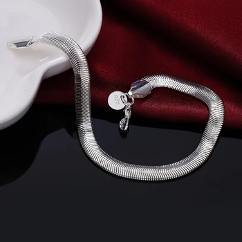925 srebro 6 mm płaski wąż łańcuch bransoletka Bransoletka dla kobiet Urok biżuteria Pulseira prezent