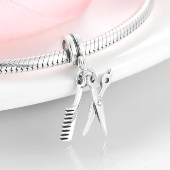 925 srebro narzędzia fryzjerskie nożyczki i grzebień subtelny naszyjnik koraliki biżuteria podejmowania fit oryginalna bransoletka Mikiwuu