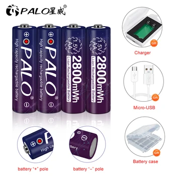 AA Rechargeable Battery 1.5 V AA Li-ion Battery 2A 1.5 V 2800mWh Rechargeable Battery with Battery Charger Case Usb Charger AA