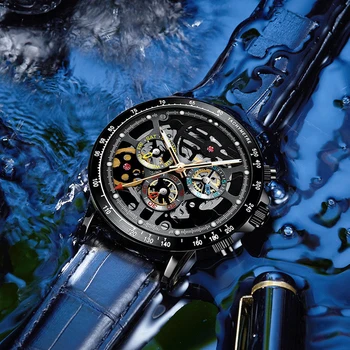 AILANG męski zegarek pełna czarny ze stali nierdzewnej automatyczny zegarek mechaniczny szkielet steampunk zegarek wodoodporny Relogio Masculino