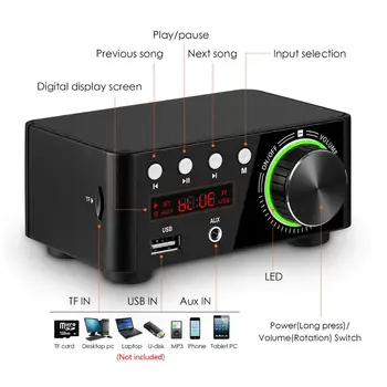 AIYIMA TPA3116 mini wzmacniacz audio 5.0 Bluetooth wzmacniacze stereo HIFI audio wzmacniacz 50 W+50 W USB TF MP3 system kina domowego