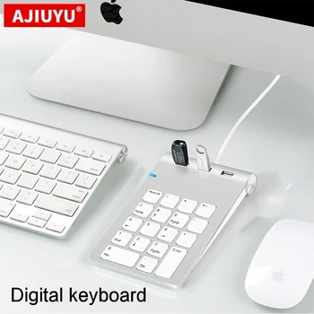 AJIYU USB klawiatura numeryczna 18 klawiszy z trzema koncentratora USB do komputera iMac MacBook Air Pro Lenovo PC numer komputera księgowy mini klawiatura
