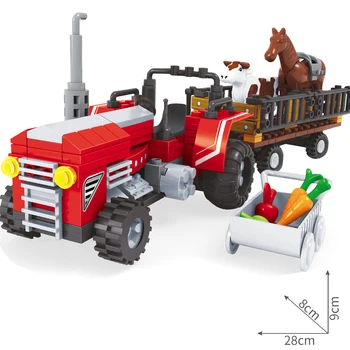 AUSINI Farm Trucks Car Toys for Children Building Blocks Trailer with Cow Horse Bricks Mini Farmer Figure Creator Toy Boys Game