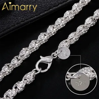 Aimarry srebra próby 925, 20-calowy, 5 mm okrągły zawór łańcuch Naszyjnik dla kobiet, mężczyzn Świąteczny Urok prezenty ślubne biżuteria