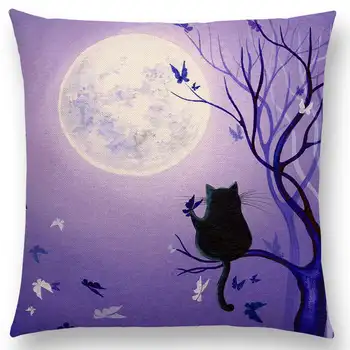 Alicja Marzy Ładny Kot Magiczny Księżyc Noc Czarów Szmaragdowy Las Wiedźmy Halloween Taniec Dobra Poduszka Poszewka Etui