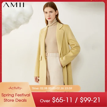 Amii minimalizm płaszcz zimowy damski moda dwustronny płaszcz wełna stałe klapy kurtki dla kobiet płaszcz zimowy 12020349