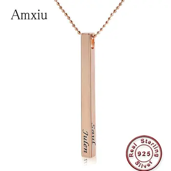 Amxiu Custom Silver Bar wisiorek naszyjnik wygrawerować 1-4 nazwy Naszyjnik dla kobiet mężczyźni akcesoria codzienne biżuteria spersonalizowane prezenty