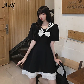 Anbenser Japanese Sweet Lolita Dress Women Summer Harajuku Soft Sister Shirt Dress Girl Kawaii Student Bow Tie OP Lolita Dresses