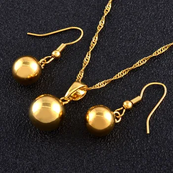 Anniyo okrągły piłka wisiorek łańcuch naszyjnik kolczyki zestawy biżuterii złoty kolor koralików naszyjniki zestawy dla kobiet #200006