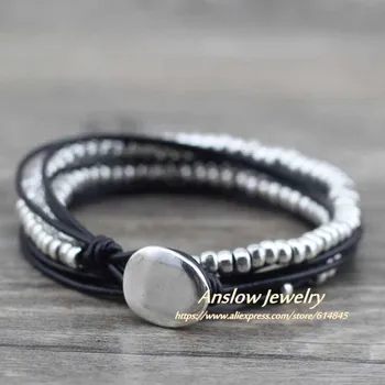 Anslow Promotion Discount Fashion Jewelry Buddha Beads Wire Wrap skórzane bransoletki dla kobiet, mężczyzn Dropship Gift LOW0584LB