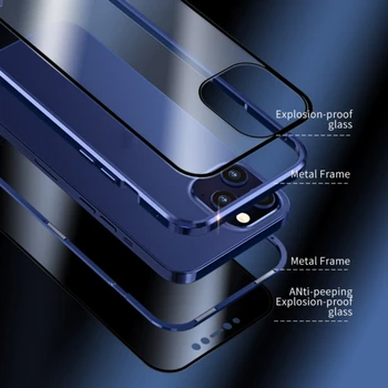 Anti-Peeping Full Body Case Clear Tempered Glass Metal Bumper Privacy Protection Cover Do Iphone 12/Max/12 Pro/12 Pro Max Hot