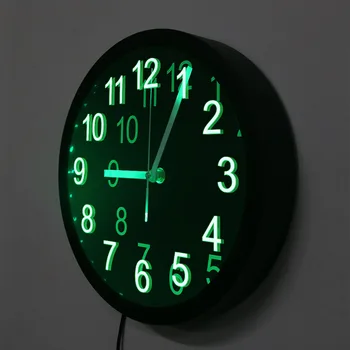 Arabskie cyfry led zegar ścienny podświetlany strona Główna dekoracyjne akrylowe okrągłe zegary ścienne czarna ramka nocne Horologe
