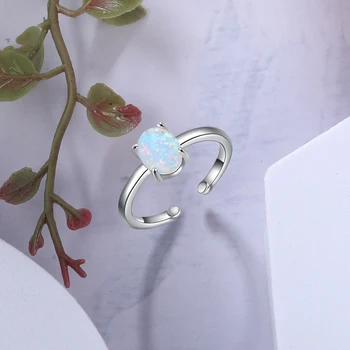 Autentyczne 925 srebro otwarte pierścienie dla kobiet Owalny biały opal pierścień 925 srebro regulowany żeński palec pierścień biżuteria