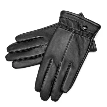 BISON DENIM męskie skórzane rękawiczki z owczej skóry czarne заклепанные ciepłe rękawice ekran dotykowy zimowy jakości męskie ciepłe puchowe rękawice S002
