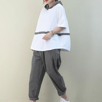 BJYL 2021 letnia moda dresy damskie bluzy z kapturem i komórkowe spodnie damskie rocznika zestawy z dwóch części casual odzież uliczna