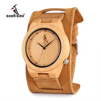 BOBO BIRD Watch skóra naturalna z szerokim paskiem kwarcowy bambusowe zegarek dla mężczyzn OEM B-L07