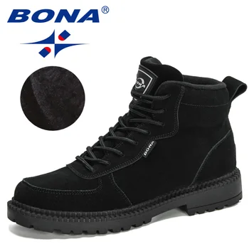 BONA 2020 nowe projektanci zamszowe ciepłe buty zimowe męskie buty zimowe obuwie robocze obuwie Męskie z wysokiej góry botki antypoślizgowe buty Mansculino