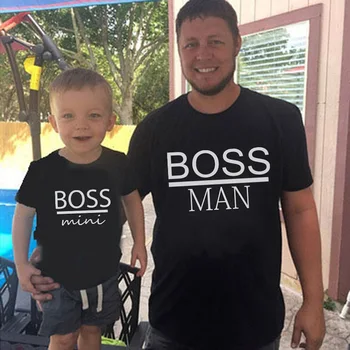 BOSS MAN and BOSS mini Little Family print Matching Father Son Kids Clothes Baby boy Father and Son Family Look letnia odzież