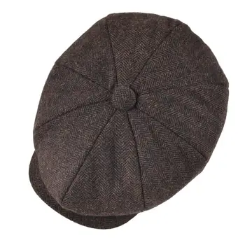 BOTVELA Newsboy Cap for Men Women Wool Blend Tweed Herringbone 8 Panel Apple Caps Cabbies Hat wełniane nakrycie głowy beret, kapelusz 005