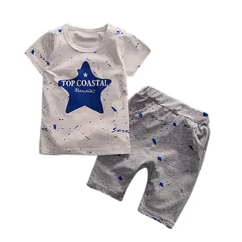 Baby Boys Kids Clothing Short Sleeve Dress Set Star Toddler Boys 2 Szt. Krótki Rękaw T-Shirt + Spodenki Dziecięce