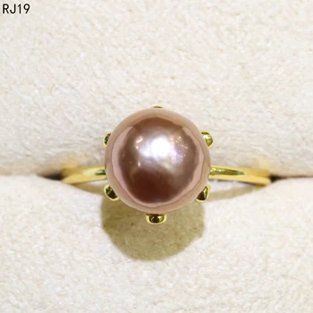 BaroqueOnly 9-10 mm Edison perła pierścień Cyrkon 925 inkrustowane pierścienie biżuteria połowa baroku naturalny kolor słodkowodne perły RJ