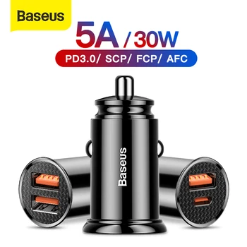 Baseus 30W Car Charger with Type C PD Fast Charger For iPhone 11 Pro Max Support QC4.0 3.0 SCP AFC HUAWEI Xiaomi Samsung