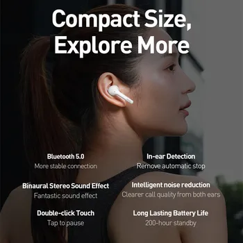 Baseus W07 TWS Bluetooth, słuchawki Bezprzewodowe, słuchawki stereo sportowe wodoodporne słuchawki do gier zestaw słuchawkowy mikrofon redukcja szumów