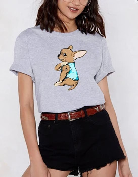 Bawełniane topy dla kobiet Tattoo Chihuahua I Love Mom drukowany t-shirt Camisetas Mujer 90s różowy odzież Damska koszulka lato 2020