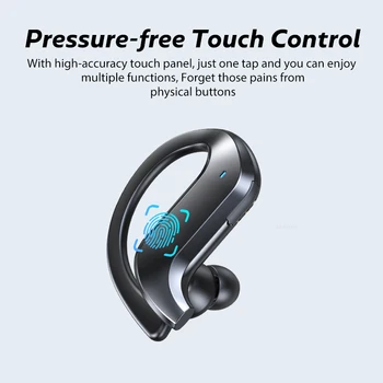 Bezprzewodowe słuchawki Bluetooth sportowe wodoodporne słuchawki ze sterowaniem dotykowym, słuchawki TWS zawieszone słuchawki z mikrofonem