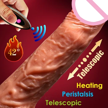 Bezprzewodowy kontrola dildo ekstremalnie realistyczny G-spot automatyczne grzanie teleskopowy i perystaltyczne penis, seks zabawki dla dorosłych kobiet