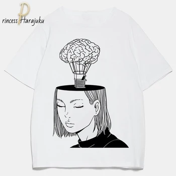 Białe nowe damskie koszulki Harajuku depresja z brodą Girl Printed Tee Summer Kawaii Damska koszulka z krótkim rękawem t-shirt topy kobiety 2020