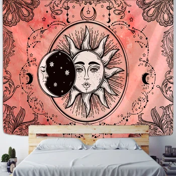 Biały Czarny Słońce Księżyc Mandala Gobelin Ścienny Niebieski Na Ścianie Gobelin Hippie Ścienne, Dywany Wystrój Hostelu Psychodeliczny Gobelin